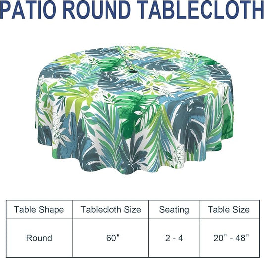 Outdoor/Indoor Round Tablecloth with Umbrella Hole Zipper, Decorative Circular Table Cover for Home Garden, 60 Inch, Islamorada Blue Green