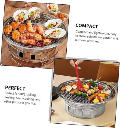 Toyvian Portable Stainless Steel Charcoal Bbq Grill Stove with Grill Rack, Small Korean Style Outdoor Barbecue Oven for Camping and Backyard Cooking