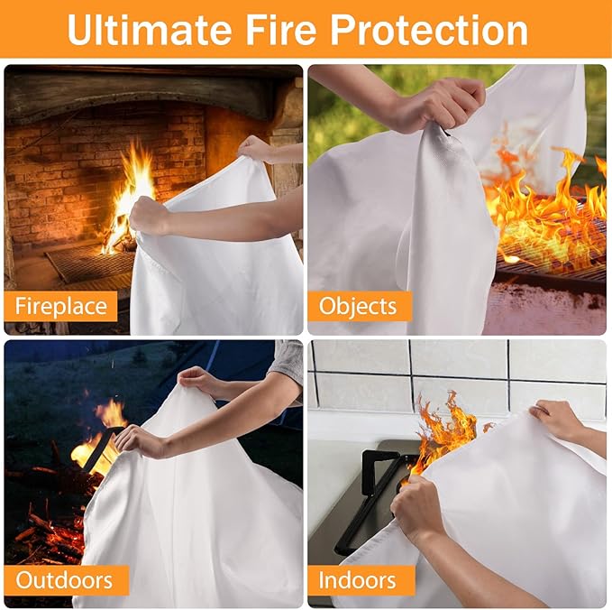 Emergency Fire Blanket for Home Kitchen - KANHIRO Fiberglass Fire Suppression Blanket Great for School, Fireplace, Grill, Car, Office, Warehouse (4 Pack, 40"x40")