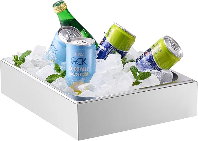 VEVOR Countertop Food Serving Display Container, 1 x 1/2 Pan Stainless Steel Food Serving Tray, Buffet Condiment Dispenser Display Rack with Clear Lid & Ice Tray, for Restaurant Hotel Kitchen Party