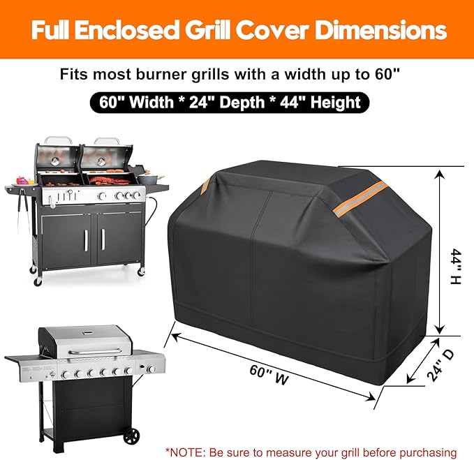Patented Fully Enclosed Grill Covers for Outdoor Grill 2-in-1 Heavy Duty Barbecue Grill Cover 600D Waterproof Animal-Proof BBQ Cover Outside Fits Weber (60 Inch Full Enclosed Grill Covers 2-in-1)