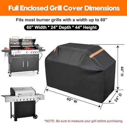 Patented Fully Enclosed Grill Covers for Outdoor Grill 2-in-1 Heavy Duty Barbecue Grill Cover 600D Waterproof Animal-Proof BBQ Cover Outside Fits Weber (60 Inch Full Enclosed Grill Covers 2-in-1)