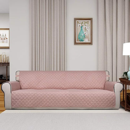 PureFit Reversible Quilted Couch Covers for Dogs Sofa Cover 4 Seater 88" | Pink/Beige, Water Resistant Couch Protector, Washable Pet Couch Cover with Non Slip and Elastic Straps For Kids