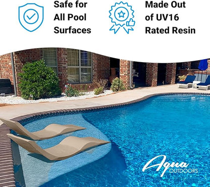Aqua Outdoors - in-Pool Chaise Lounger - Inside Pool & Sun Shelf Lounge Chair - Designed for Water Depths Up to 9” - Compatible with All Types - Poolside & Sun Deck Tanning - Sandstone Granite