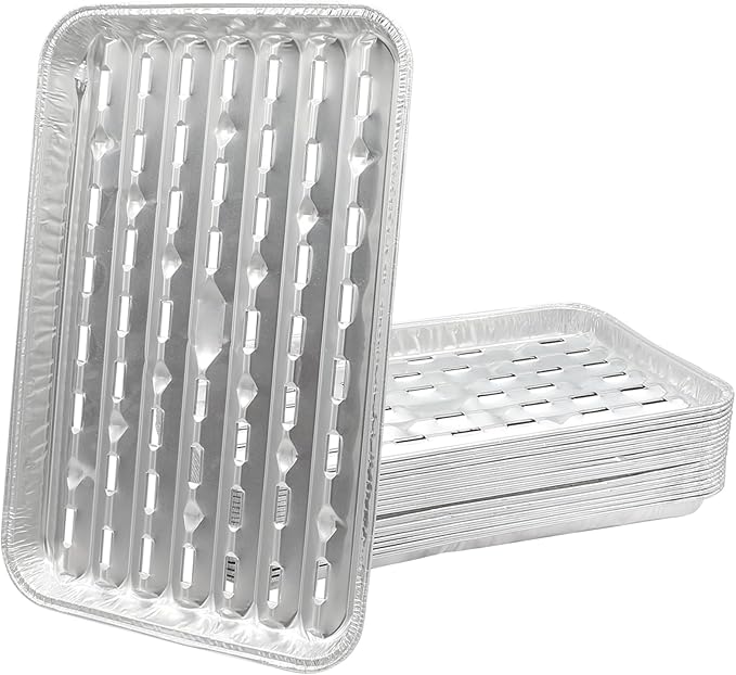 DcYourHome Disposable Aluminum Broiler Pan for Oven, 20 Pack Aluminum Tray with Holes for BBQ, Baking, Takeout, Grill Prep Trays, Durable Aluminum Foil BBQ Grilling Trays Grill Pans for Outdoor Grill