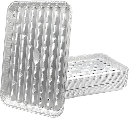 DcYourHome Disposable Aluminum Broiler Pan for Oven, 20 Pack Aluminum Tray with Holes for BBQ, Baking, Takeout, Grill Prep Trays, Durable Aluminum Foil BBQ Grilling Trays Grill Pans for Outdoor Grill