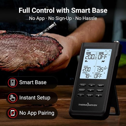 ThermoMaven Sub-1G Wireless Meat Thermometer, No App Needed, 2 Probes | 3000FT Long Range, Digital Smart Base, 6 Sensor NIST Accuracy, IPX8, BBQ Smoker Grill Oven Brisket Steak Turkey Pork Roast