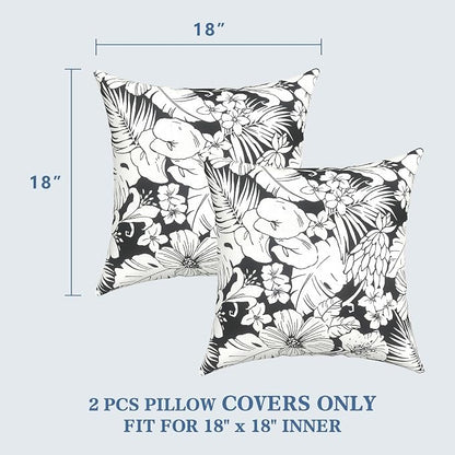 LVTXIII 2 Pack Outdoor Pillow Covers ONLY 18x18 Inch, Water-Repellent Square Decorative Cushion Covers for Patio Furniture, Garden, Sofa, Noir Floral