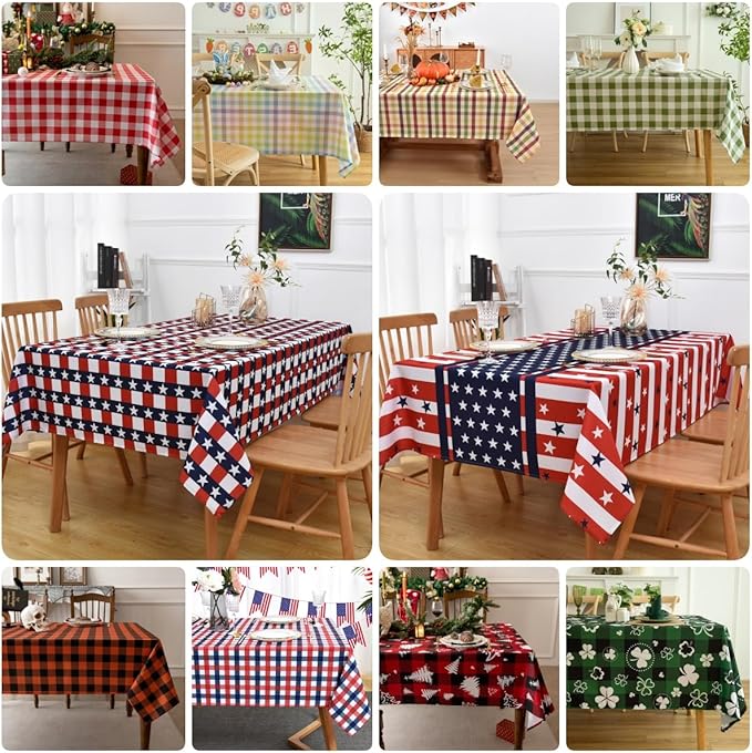 Waterproof Patriotic Tablecloth Fabric - Square 58x58 Inch American Gingham Checker Table Cloth for Indoor/Outdoor Use - Buffalo Table Cover for Picnics, BBQs, and Memorial Day