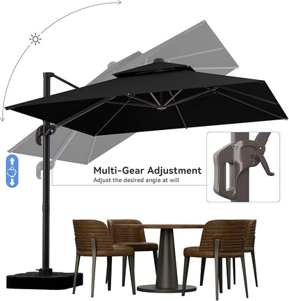 10x10FT Cantilever Outdoor Patio Umbrellas，Double Top Large Square Umbrella Heavy Duty 360°Rotation Offset Outdoor Sun Shade Umbrella for Garden Deck Pool Backyard Patio, Black
