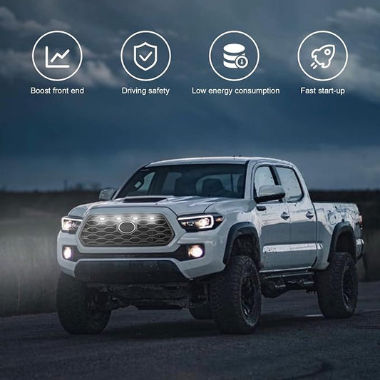 Seven Sparta 4 PCS Grill Led Lights with Fuse Adaptor Compatible with 2020-2023 Toyota Tacoma TRD Off Road & Sport OEM Front Grille, Half-Cover (White Light with Black Shell)