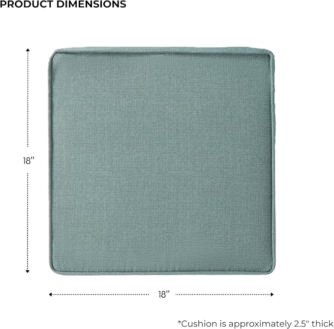 Outdoor 18 inch Square Patio Dining Chair Pads – Comfortable Fiber-Filled Seat Cushions with Ties, Reversible Polyester Fabric - Seaglass, Set of 2