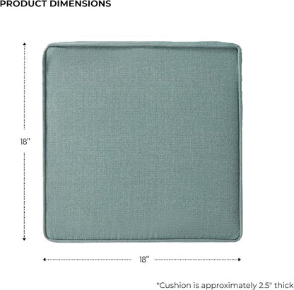Outdoor 18 inch Square Patio Dining Chair Pads – Comfortable Fiber-Filled Seat Cushions with Ties, Reversible Polyester Fabric - Seaglass, Set of 2