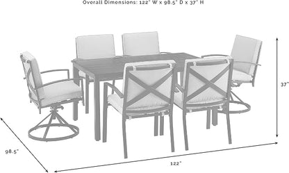 Crosley Furniture Kaplan 7-Piece Outdoor Dining Set for 6, Patio Table and Chairs for Backyard, Deck, Oiled Bronze with Oatmeal Cushions