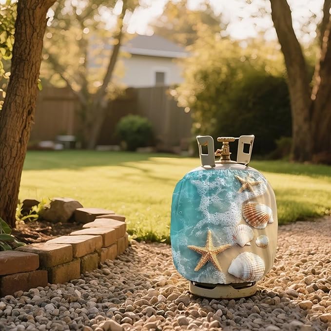 Propane Tank Covers 20lb Starfish Outdoor Heavy Duty Waterproof Windproof Blue Gas Tank Cylinder Cover with Elastic Brand Dress up Your Gas Grill, Fits Standard 20lb Cylinder