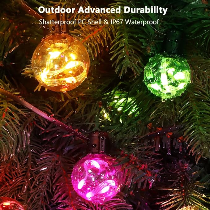 Outdoor String Lights USB plug in, 25ft 20 G40 Bulbs LED Color Changing Hanging Lights Dimmable with 220+ Scene Modes, App Control, IP65 Waterproof Globe Bulb for Patio Backyard Balcony Decor