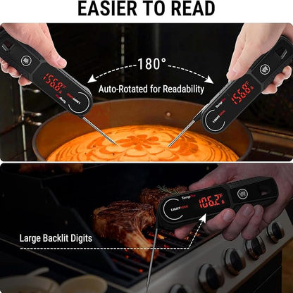 TempPro TempSwift 1 Sec Instant Read Meat Thermometer Digital | Kitchen Food Thermometer with 180° Rotating Display, IP67 Waterproof Cooking Thermometers for Deep Fry Smoker Grill BBQ