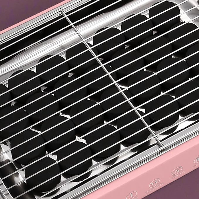 Portable and Compact Disposable Charcoal Grill - Detachable Stainless Steel BBQ Smoker Grill for Outdoor Camping(Pink)