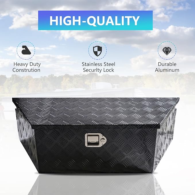 39" x 12" x 16.5" Trailer Tongue Tool Box Heavy Duty Aluminum Trailer Toolbox Organizer Truck Underbody Box with Latch and Keys Compatible with Pick Up Truck Bed RV Trailer ATV Black