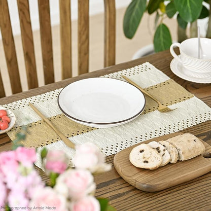 Artoid Mode Burlap Brown Farmhouse Rustic Placemats Set of 6,12x18 Inch Seasonal Holiday Hollow Table Mats Party Kitchen Dining Decoration