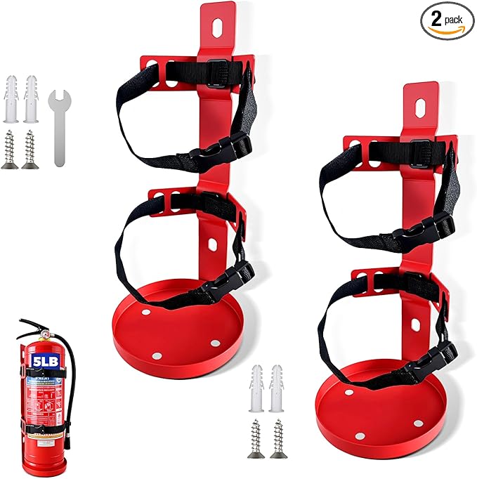 2 PCS Fire Extinguisher Wall Mount Bracket, Heavy Duty Quick Release Metal Holder for 5 lb Extinguishers