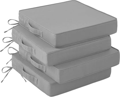IASEAHK Patio Chair Cushions, 19" x 19" x 3" Outdoor Chair Cushions Set of 4, Waterproof Outdoor Cushions for Patio Furniture, Outdoors Seat Cushions with Handle and Ties, Light Grey