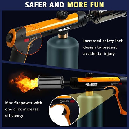 ARTFLAMM Powerful Propane Torch Gun, Flamethrower with Turbo Mode, Charcoal Torch Lighter with Safety Lock, Kitchen Blow Torch for Cooking, BBQ, Searing Steak, Grill(Tank Not Included)