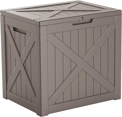 PatioZen 32 Gallon Deck Box,Resin Outdoor Storage Box with Lockable for Patio Furniture, Pool Accessories, Garden Tools, Waterproof Outside Storage Box, Grey