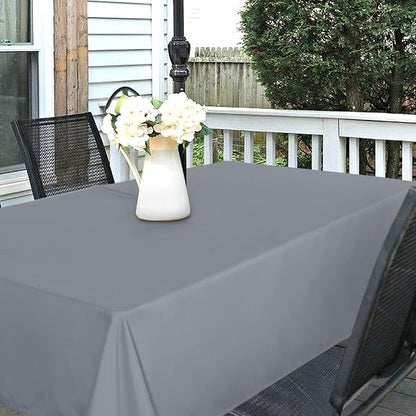 SARAFLORA Outdoor and Indoor Tablecloth -60x102 inch Silver, Wrinkle Free Washable Waterproof Table Cloth with Umbrella Hole and Zipper Rectangle Table Cover for Spring/Summer/Patio/Picnic/BBQS/Party