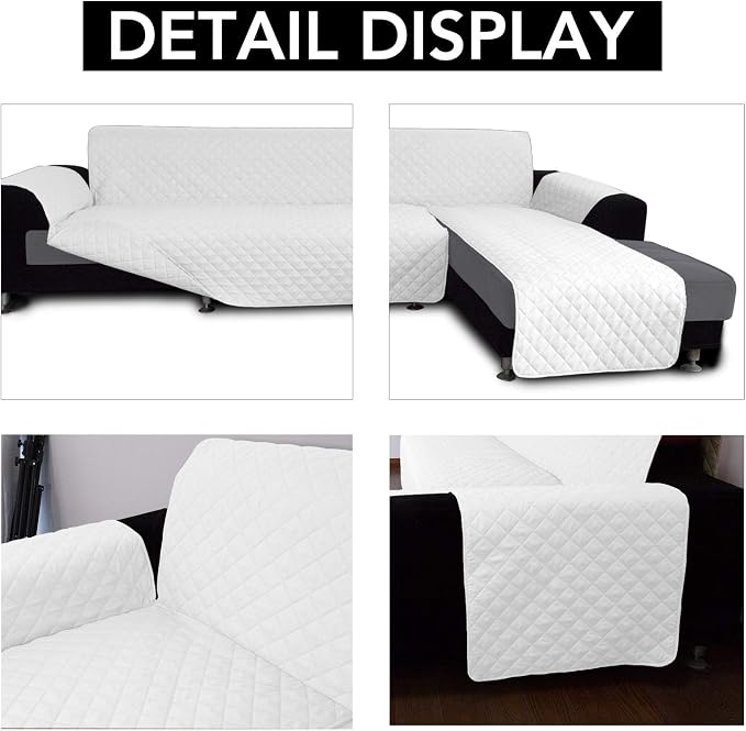 Easy-Going Reversible L-Shape Sectional Couch Cover, Small, White/White | Soft Sofa Slipcover For Dogs, Fits Left/Right Chaise Lounge Protector, Water Resistant Mat For Living Room