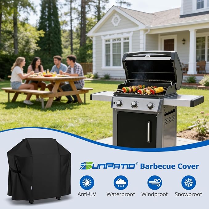 SunPatio BBQ Grill Cover 52 Inch, Outdoor Durable Waterproof Gas Barbecue Cover, Compatible for Weber Spirit 200 and 300 Series, Charbroil and Kenmore Grills, Compared to Weber 7106, 52" x 26" x 43"H