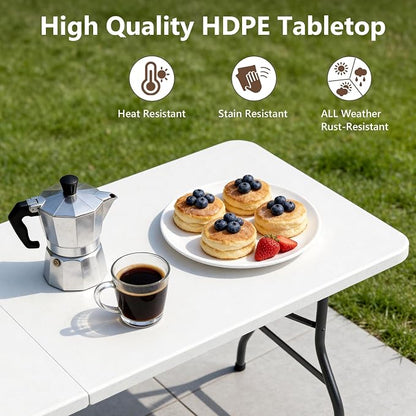 Folding Dining Table Set for 8, 8FT Foldable Plastic Table with Carrying Handle & 8 PU Leather Padded Folding Chairs, Portable Table and Chairs Set for Indoor Outdoor, Party, Wedding, Picnic, Camping