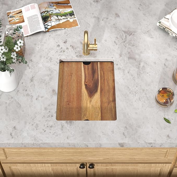 15 Inch Undermount Bar Sink - Matte Black Granite Composite Workstation Single Bowl Small Prep Wet Sink with All-In One Gold Accessories & Cutting Board for RV, Kitchen Bar, and Boat #TLGU-147