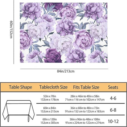 TKS MITLAN Tablecloth Purple Peonies Table Cloth Rectangle Table 60 x 84 Inch Flower Bloom Elegant Vintage Kitchen Decorations for Home Dinner Party