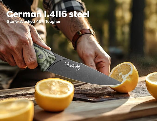5.5 Inch Kitchen Utility Knife - Rust-Resistant Full-Tang Steel, G10 Handle - Professional Outdoor Chef Knife for Fruit & Vegetable Slicing, Paring & Tomatoes (Knife For Men Dad Father)