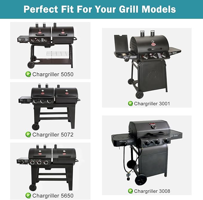 Criditpid Grill Replacement Parts for Chargriller 5050 5650 3001 5072 3008 Model. Grill Heat Plate Shield, Burners, Hanger Bracket, Igniter and Warming Rack for Char Griller Replacement Parts 5050.