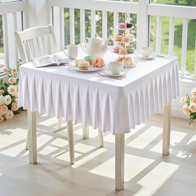 PARTISKY White Spandex Square Tablecloths 34x34 Inch, 2 Pack Wrinkle Free Fitted Card Table Cloth Stretch Square Table Cover for Kitchen Dinner, Holiday Party, Wedding Banquet, Display Trade Show