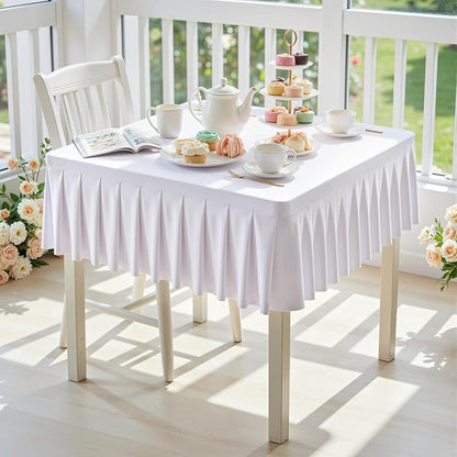 PARTISKY White Spandex Square Tablecloths 34x34 Inch, 2 Pack Wrinkle Free Fitted Card Table Cloth Stretch Square Table Cover for Kitchen Dinner, Holiday Party, Wedding Banquet, Display Trade Show