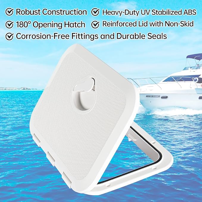 Marine Deck Access Hatch 10.63"×14.76" White/Black Rectangle Boat Hatch & Lid,Boat Deck Hatch Lids
