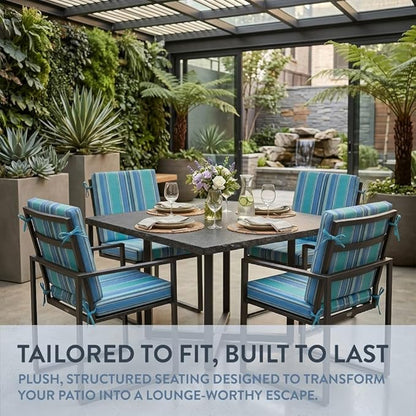 California Umbrella Outdoor Dining Chair, Set of 4 Patio Seat Cushions, 20 x 40 Inch, Premium Outdoor Memory Foam, Fade Resistant, Sunbrella Fabric, Fabric Ties, Dolce Oasis