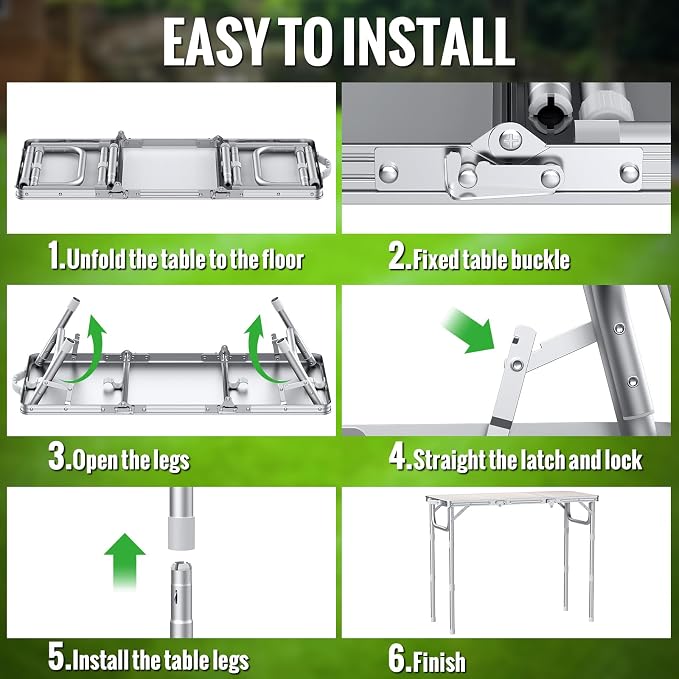 GARLLEN Folding Camping Table with Storage Bag, Max Capacity 66lbs | 3-Height Adjustable Picnic Table with MDF Tabletop, Portable Aluminum Outdoor Table for Camping, Travel, 34.2" L x 15.7" W