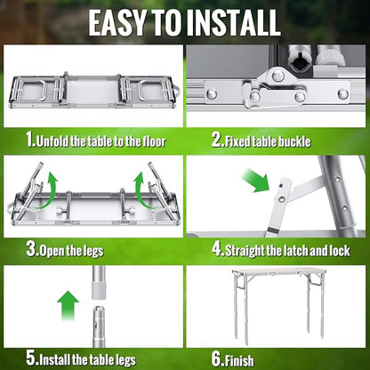 GARLLEN Folding Camping Table with Storage Bag, Max Capacity 66lbs | 3-Height Adjustable Picnic Table with MDF Tabletop, Portable Aluminum Outdoor Table for Camping, Travel, 34.2" L x 15.7" W