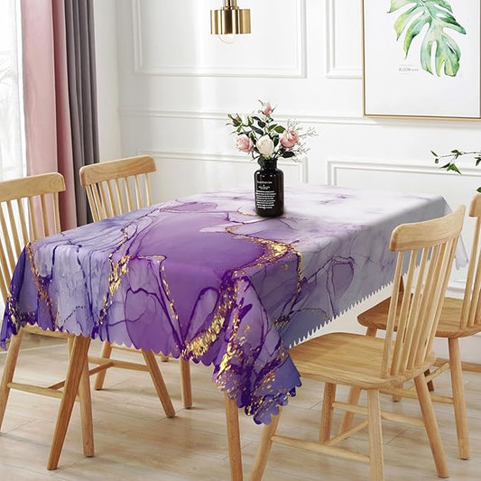 70x140inches Purple Marble Rectangle Tablecloth Purple White Marble Texture Golden Crack Abstract Table Cloth Durable Polyester Table Cover for Dining Room Kitchen Decor Indoor Outdoor Use
