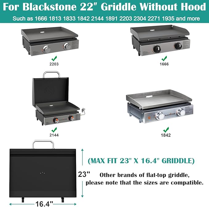 Upgraded Griddle Hinged Lid for 22" Blackstone 1666 1813 1833 1842 2144 1891 2203 2304 2271 1935 and More, Hard Cover Hood with Thermometer for Blackstone 22 Inch Griddle Accessories