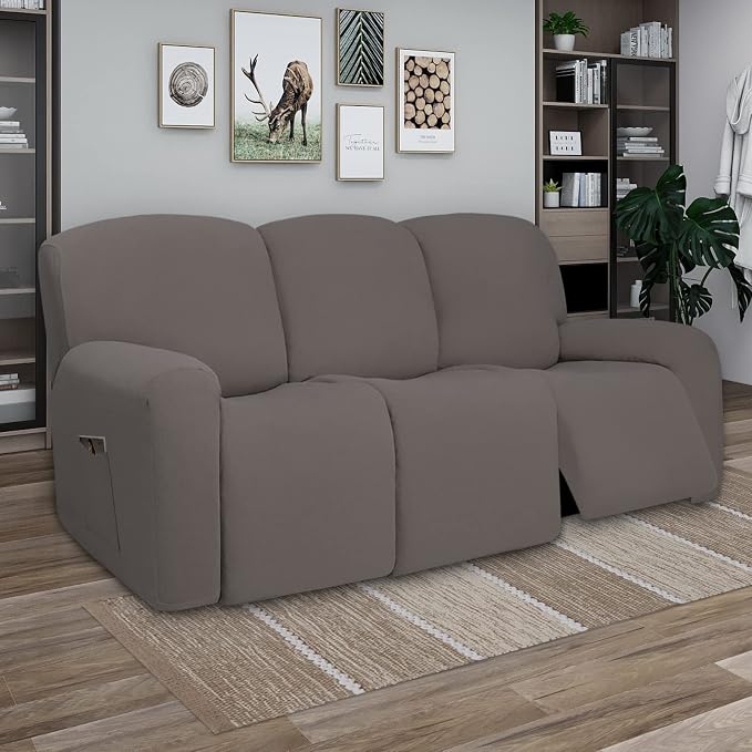 PureFit Super Stretch 3 Seats Recliner Sofa Couch Cover with Pocket | Non Slip Soft Sofa Slipcover, Washable Spandex Reclining Furniture Protector for Kids, Pets (Recliner Sofa, Taupe)