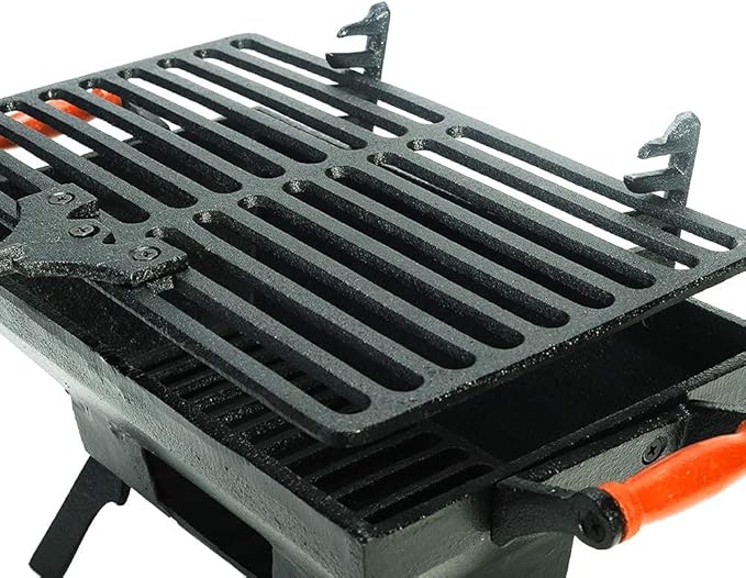 Sungmor Heavy Duty Cast Iron BBQ Grill - Indoor Outdoor Tabletop Small Charcoal Grill Stove - 31.5 x 19CM, Rectangle - Ideal Smoker Grill for Barbecues, Camping, Picnics, Parties