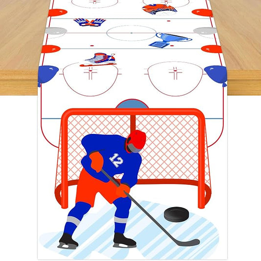 Ice Hockey Sports Theme Table Runner, Ice Sports Game Linen Fabric Table Runner for Everyday Use 72 x 13 Inches, Washable Table Cover for Indoor Outdoor Kitchen Dining Table Decor