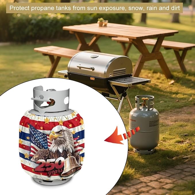 Propane Tank Cover 20lb, Outdoor Heavy Duty Waterproof Windproof Gas Tank Cylinder Cover with Elastic Brand Fits Standard 20lb,4Th of July Decorations