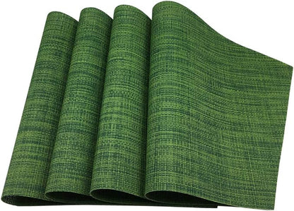 Wedge Placemats,Set of 4 Vinyl Placemats for Round Tables Woven Non-Slip Heat-Resistant Easy to Clean Wipeable Washable Dinner Table Mats（Seaweed Green）