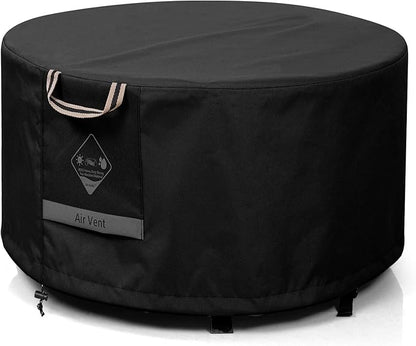 QH.HOME Fire Pit Cover Round, 100% Waterproof, 600D Strong Tear Resistant, Outdoor Firepit Covers Round Fits 34 inch ,35 inch,36 inch Fire Pit Cover, 36” Dia X 20”H -Black .